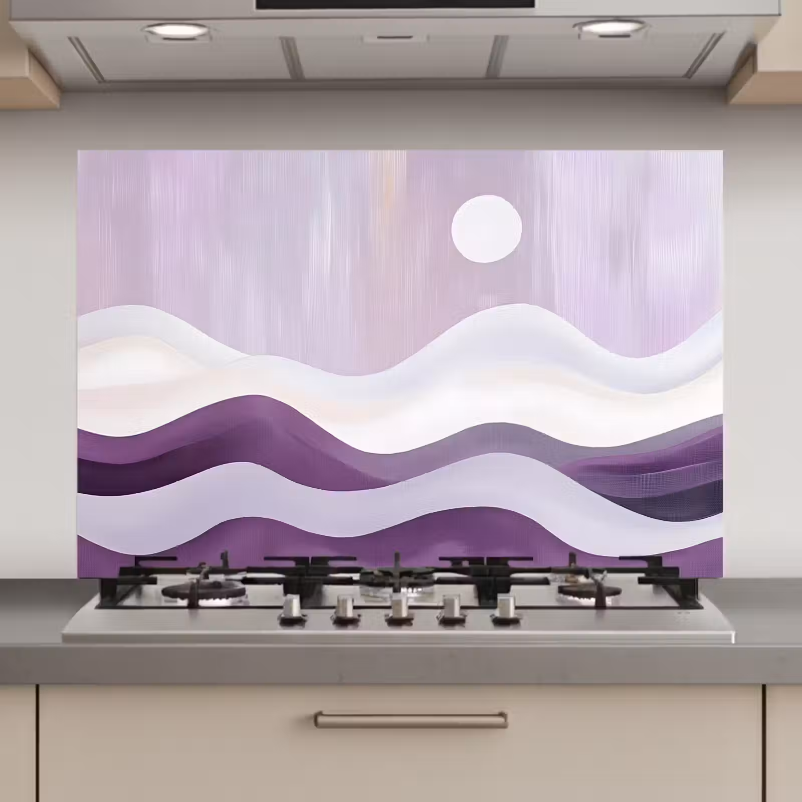 Spatscherm keuken - Golven - Heuvels - Abstract - Paars — 1