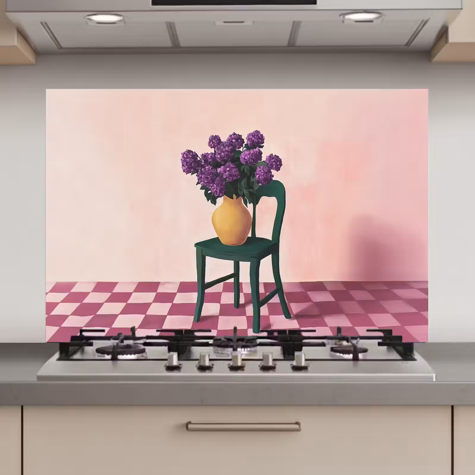 Spatscherm keuken - Stoel - Vaas - Bloemen - Geblokt — 1