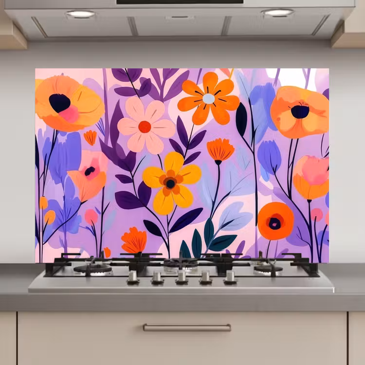 Spatscherm keuken - Bloemen - Kleurrijk - Bladeren — 1