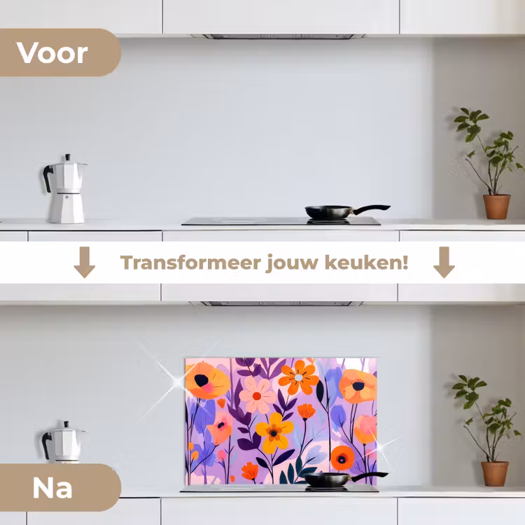 Spatscherm keuken - Bloemen - Kleurrijk - Bladeren — 3