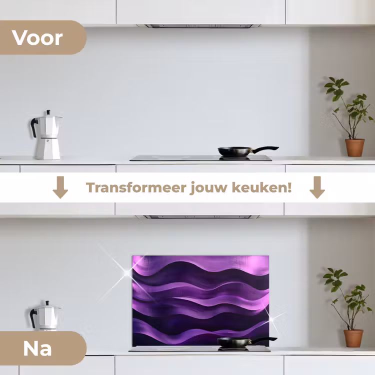 Spatscherm keuken - Golven - Abstract - Paars — 3