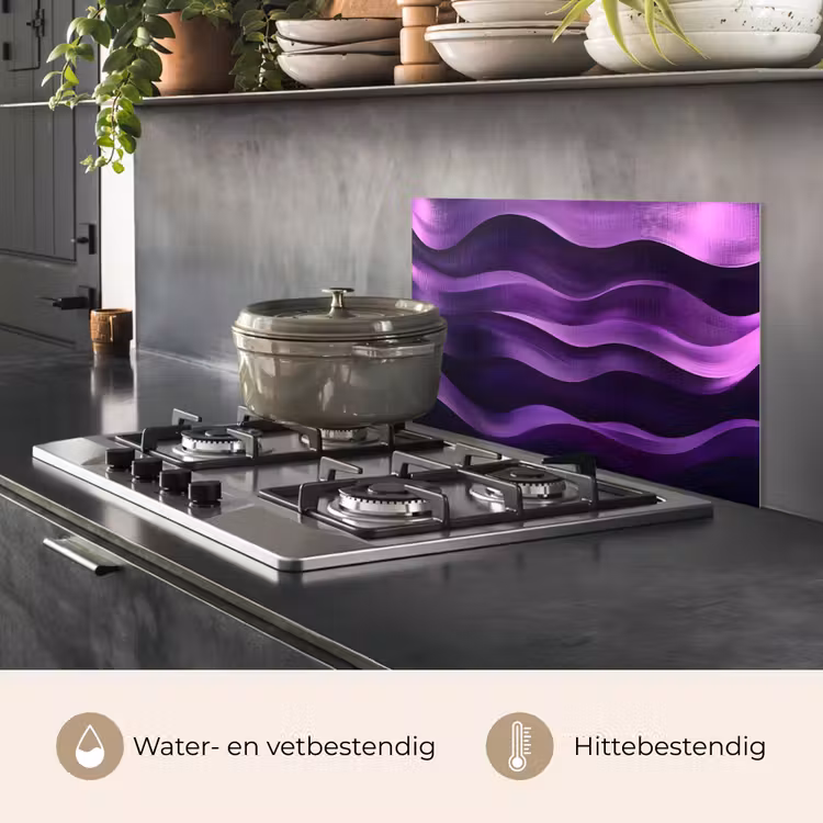 Spatscherm keuken - Golven - Abstract - Paars — 7