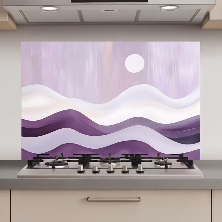 Spatscherm keuken - Golven - Heuvels - Abstract - Paars — 1