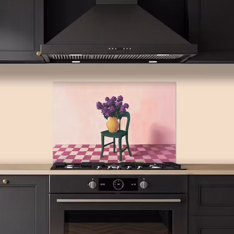 Spatscherm keuken - Stoel - Vaas - Bloemen - Geblokt — 2