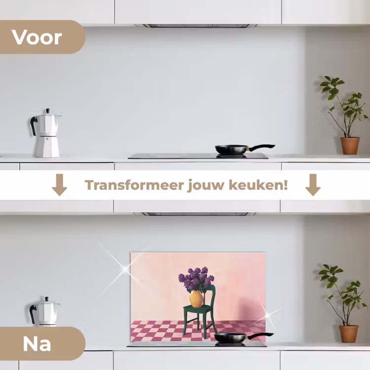 Spatscherm keuken - Stoel - Vaas - Bloemen - Geblokt — 3