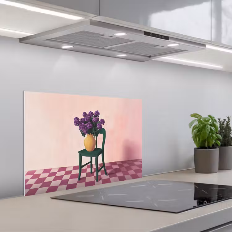 Spatscherm keuken - Stoel - Vaas - Bloemen - Geblokt — 5