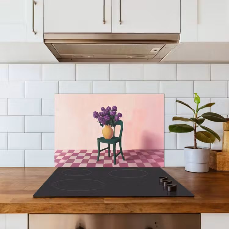 Spatscherm keuken - Stoel - Vaas - Bloemen - Geblokt — 6