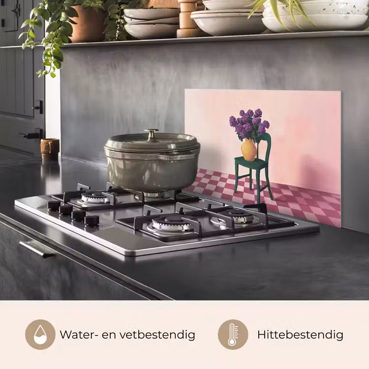 Spatscherm keuken - Stoel - Vaas - Bloemen - Geblokt — 7