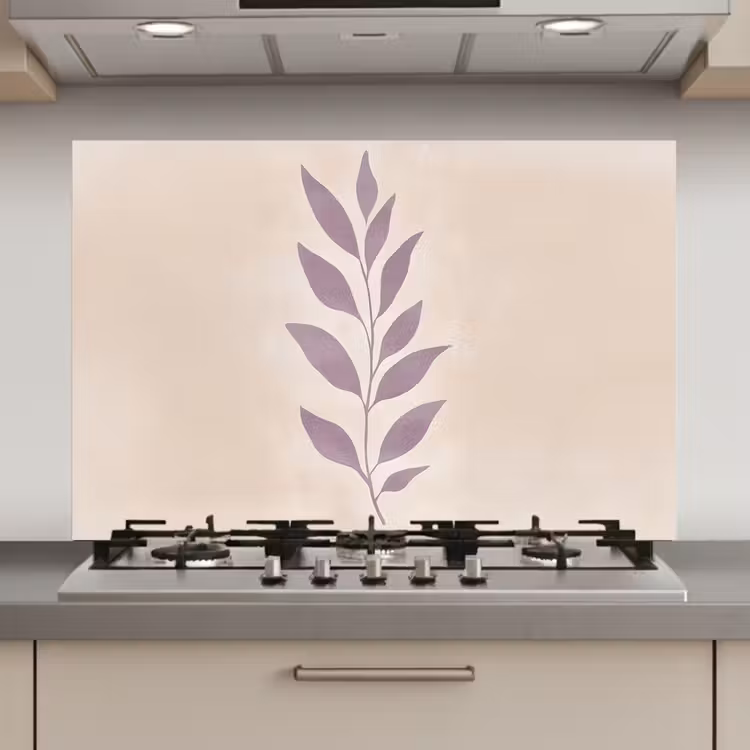 Spatscherm keuken - Tak - Bladeren - Minimalistisch - Beige — 1