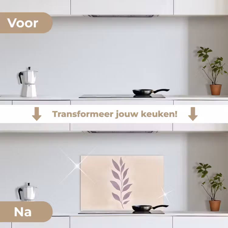 Spatscherm keuken - Tak - Bladeren - Minimalistisch - Beige — 3