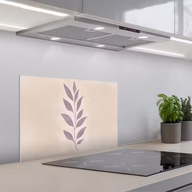 Spatscherm keuken - Tak - Bladeren - Minimalistisch - Beige — 5