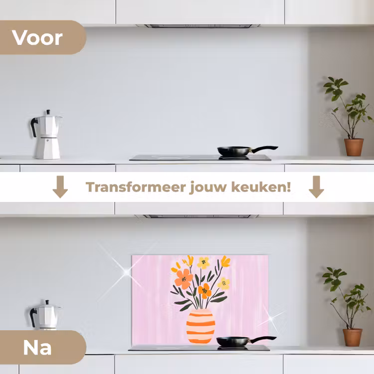 Spatscherm keuken - Vaas - Gestreept - Bloemen - Oranje — 3