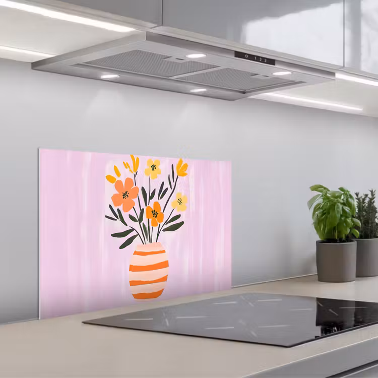 Spatscherm keuken - Vaas - Gestreept - Bloemen - Oranje — 5
