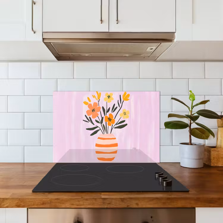 Spatscherm keuken - Vaas - Gestreept - Bloemen - Oranje — 6