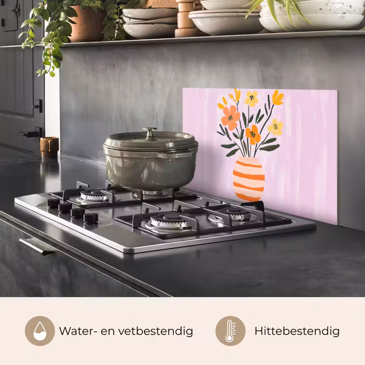 Spatscherm keuken - Vaas - Gestreept - Bloemen - Oranje — 7
