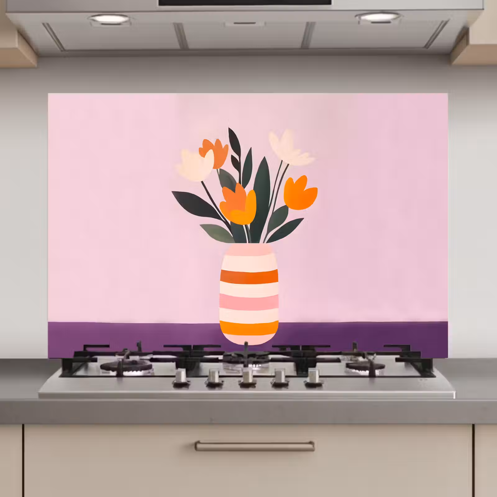 Spatscherm keuken - Tulpen - Vaas - Strepen - Paars — 1