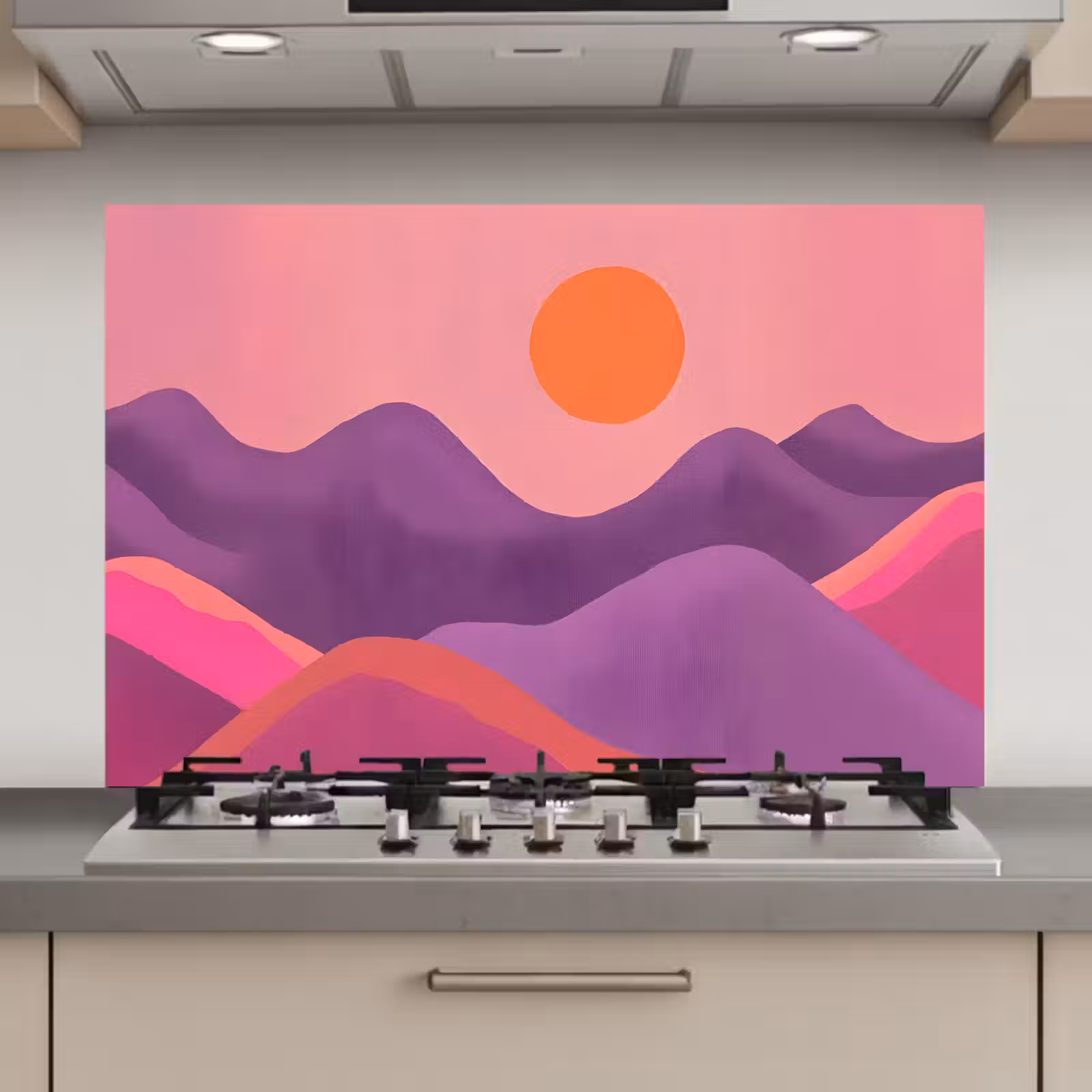 Spatscherm keuken - Zon - Heuvels - Paars - Abstract — 1