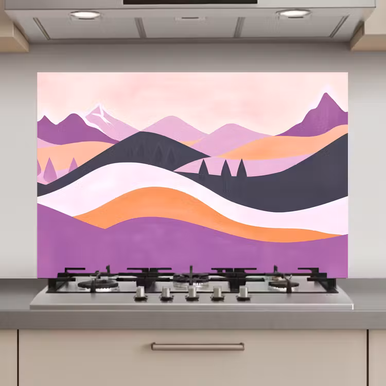 Spatscherm keuken - Abstract - Heuvels - Bomen - Groen — 1