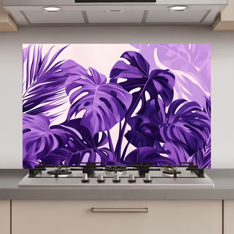 Spatscherm keuken - Bladeren - Paars - Tropisch - Abstract — 1