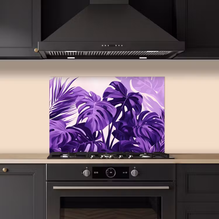 Spatscherm keuken - Bladeren - Paars - Tropisch - Abstract — 2