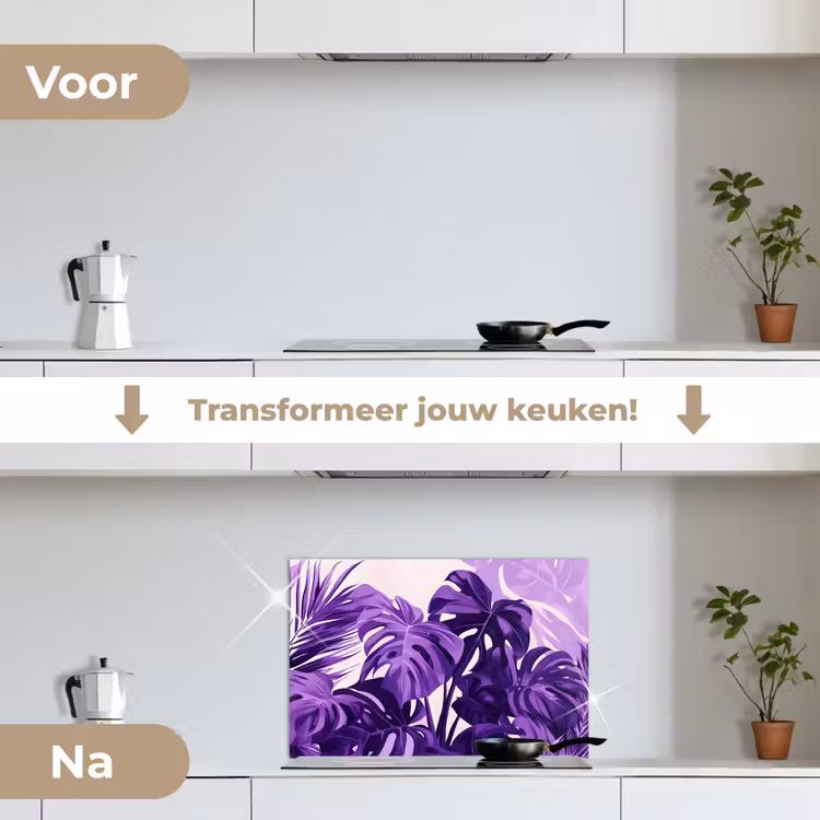 Spatscherm keuken - Bladeren - Paars - Tropisch - Abstract — 3