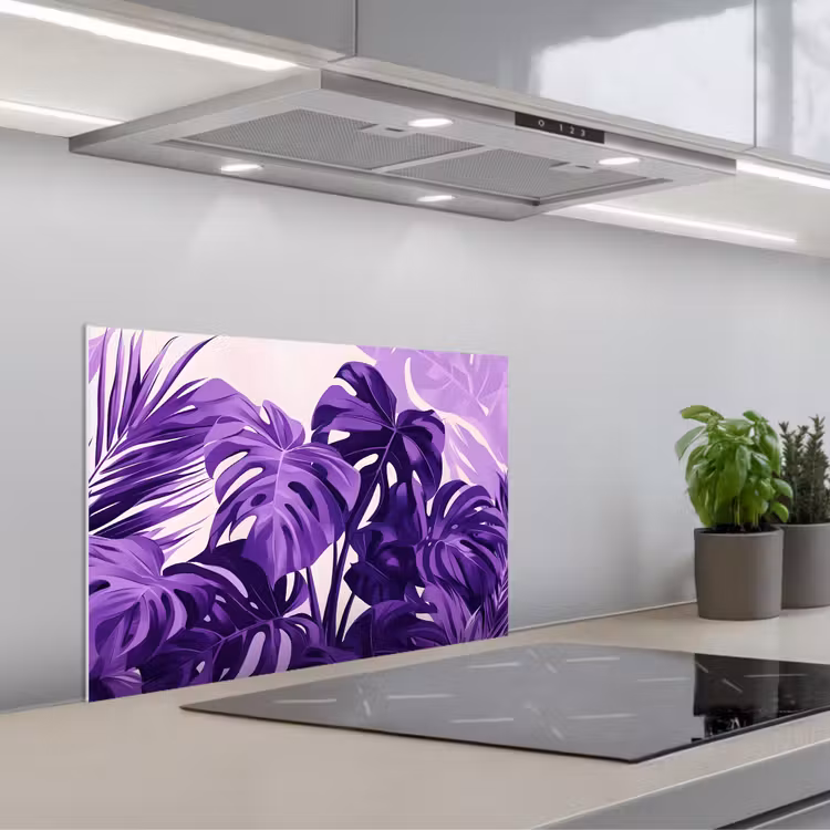 Spatscherm keuken - Bladeren - Paars - Tropisch - Abstract — 5