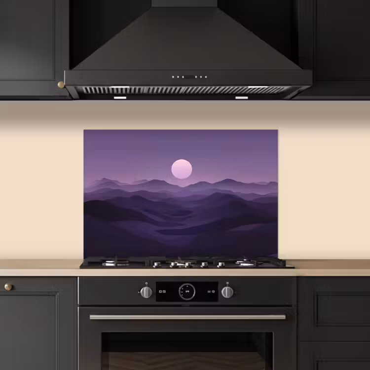 Spatscherm keuken - Heuvels - Paars - Mist - Zon — 2