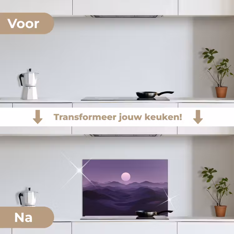 Spatscherm keuken - Heuvels - Paars - Mist - Zon — 3