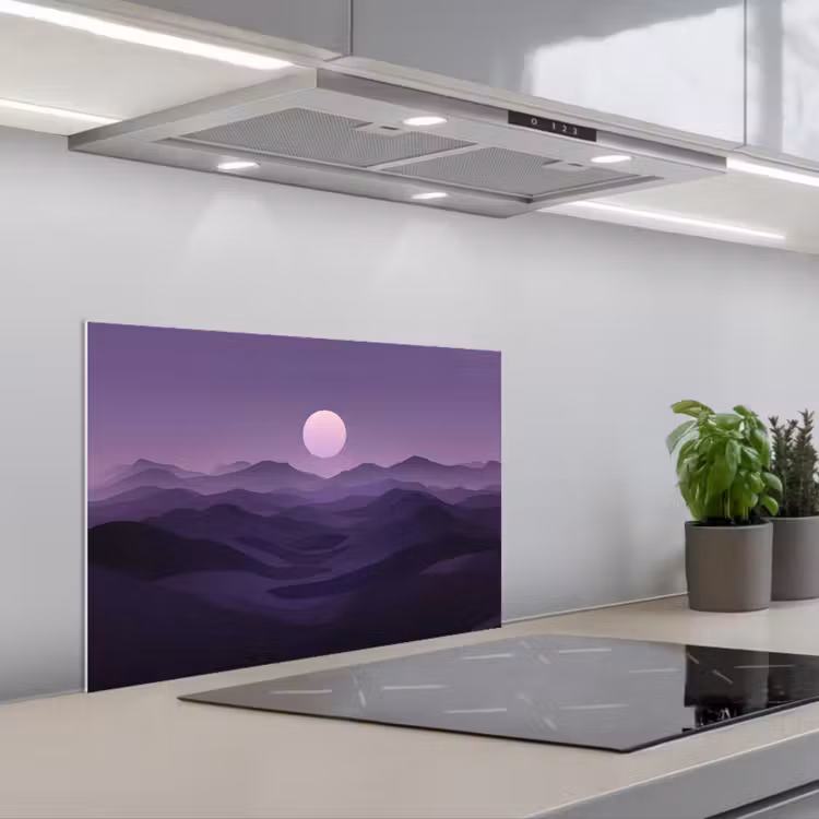 Spatscherm keuken - Heuvels - Paars - Mist - Zon — 5