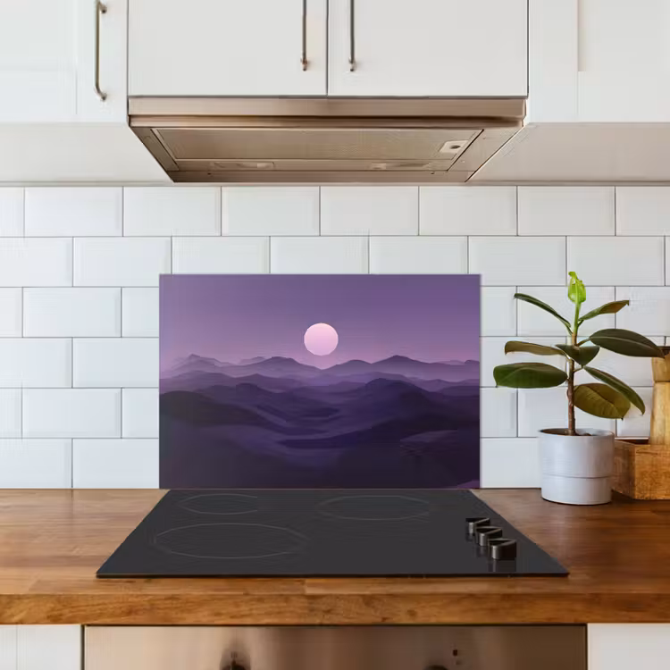 Spatscherm keuken - Heuvels - Paars - Mist - Zon — 6