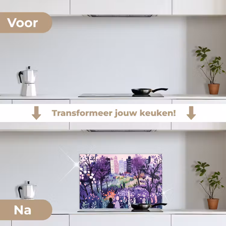 Spatscherm keuken - Park - Bomen - Bloemen - Gebouwen — 3