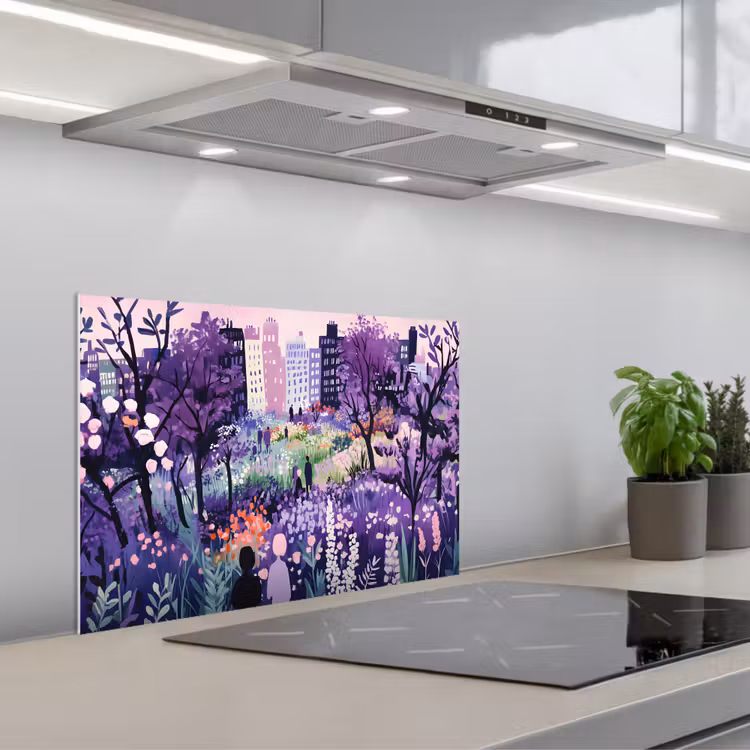 Spatscherm keuken - Park - Bomen - Bloemen - Gebouwen — 5