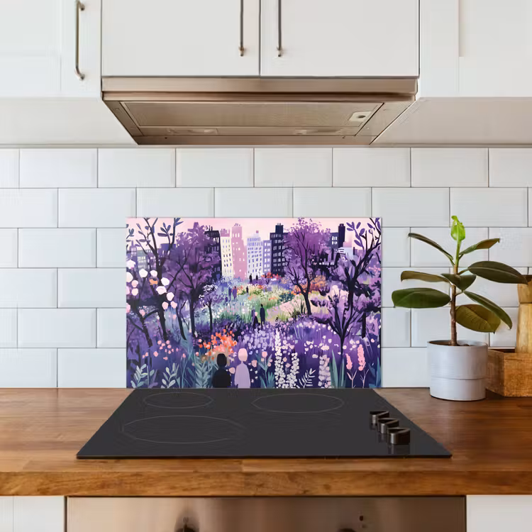 Spatscherm keuken - Park - Bomen - Bloemen - Gebouwen — 6