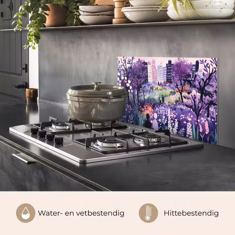 Spatscherm keuken - Park - Bomen - Bloemen - Gebouwen — 7
