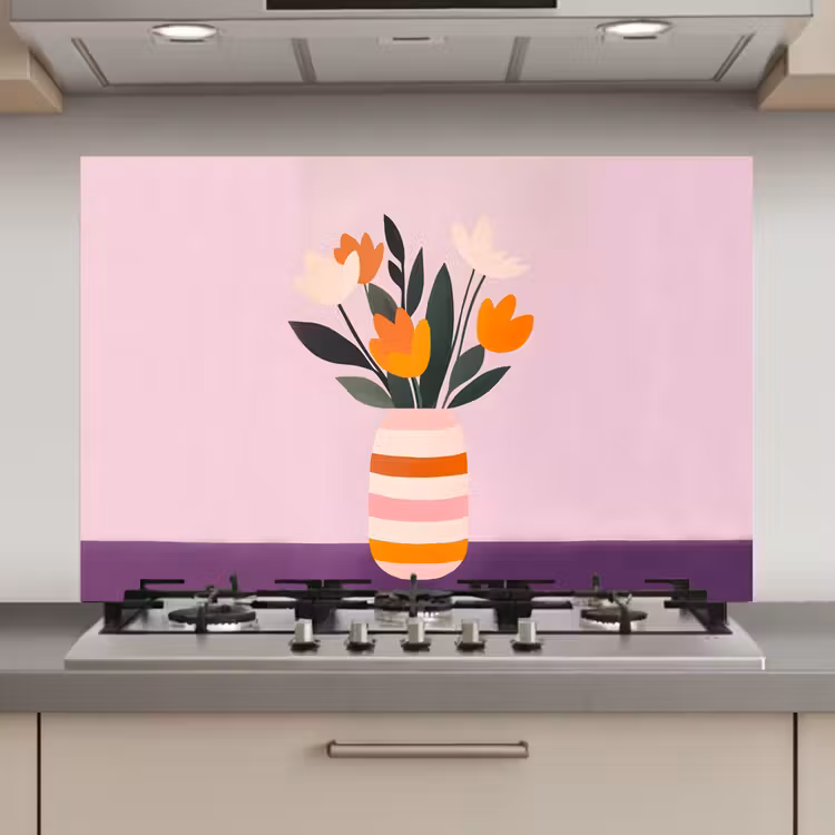 Spatscherm keuken - Tulpen - Vaas - Strepen - Paars — 1