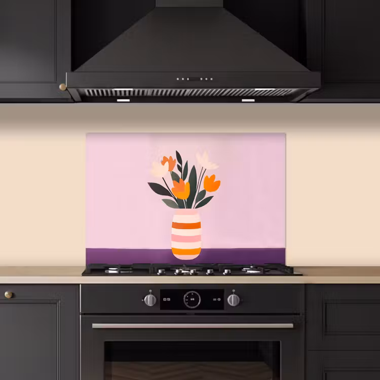 Spatscherm keuken - Tulpen - Vaas - Strepen - Paars — 2