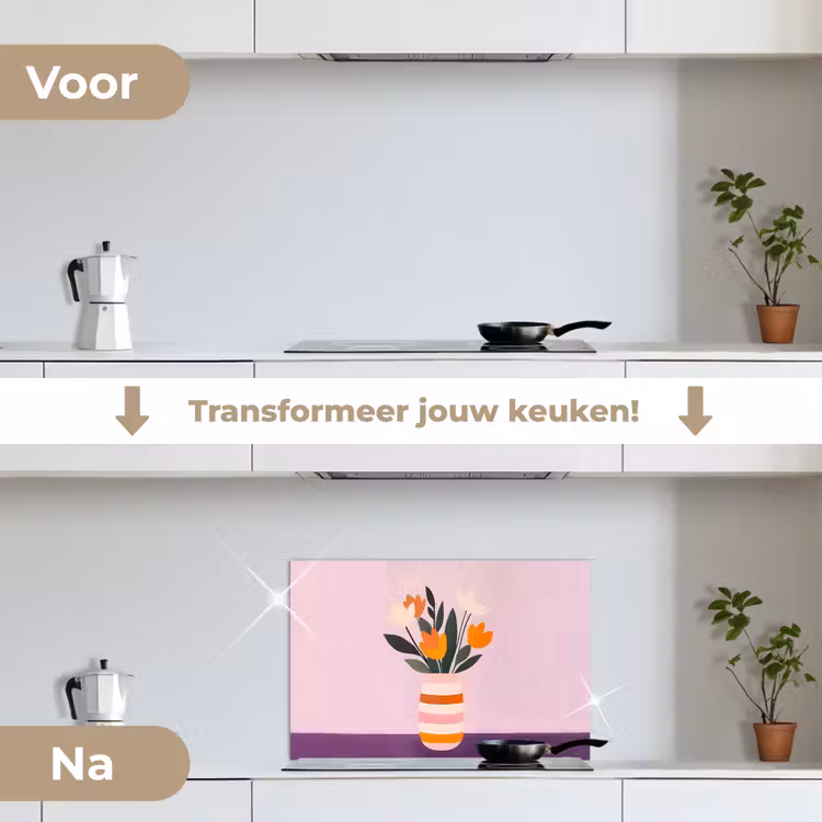 Spatscherm keuken - Tulpen - Vaas - Strepen - Paars — 3