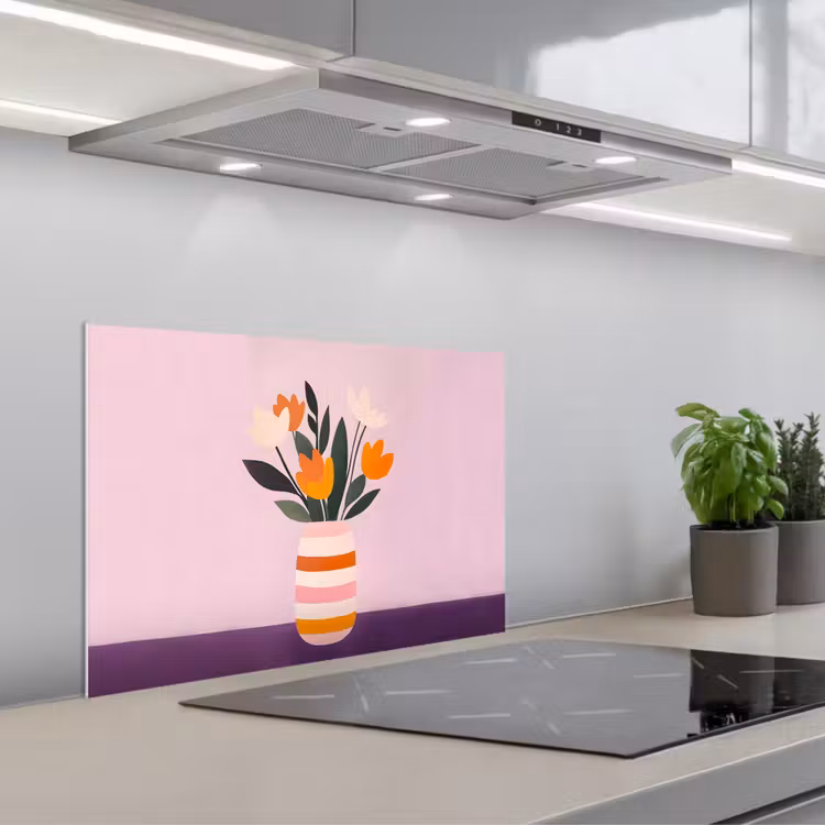 Spatscherm keuken - Tulpen - Vaas - Strepen - Paars — 5