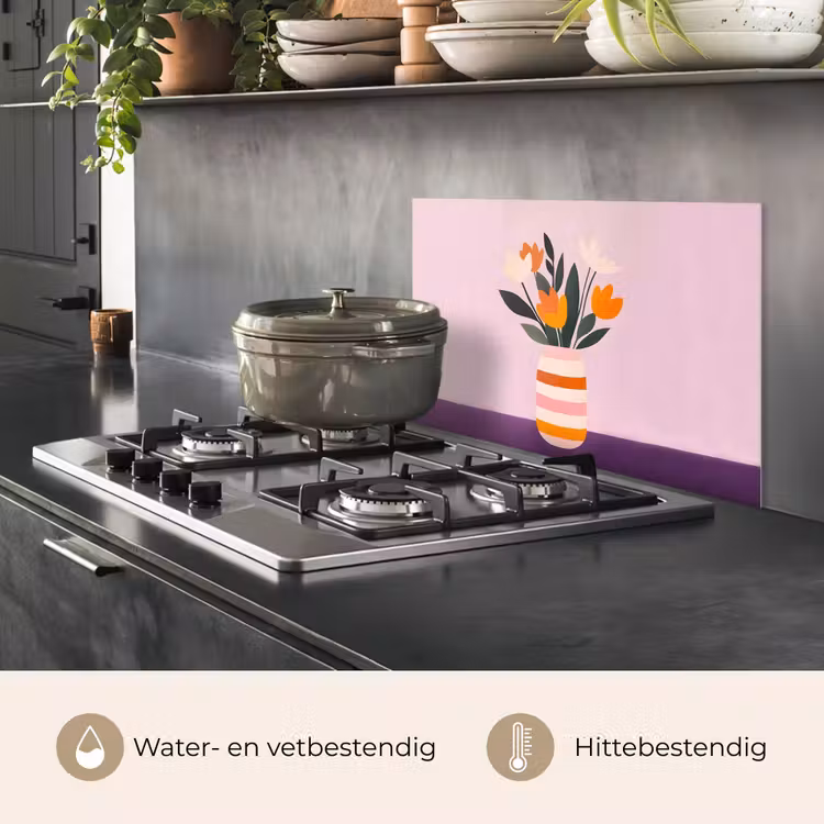 Spatscherm keuken - Tulpen - Vaas - Strepen - Paars — 7