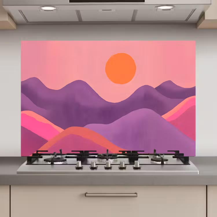 Spatscherm keuken - Zon - Heuvels - Paars - Abstract — 1