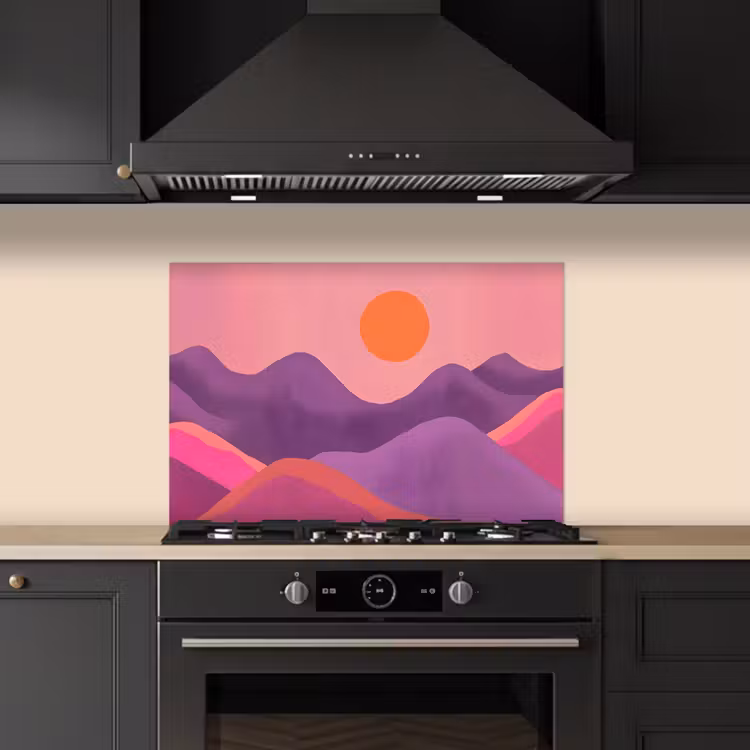 Spatscherm keuken - Zon - Heuvels - Paars - Abstract — 2