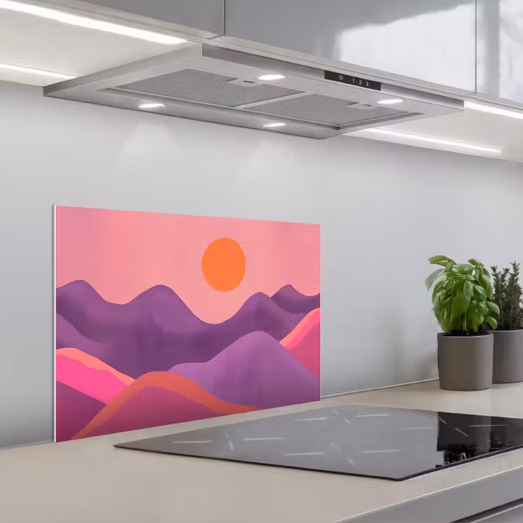 Spatscherm keuken - Zon - Heuvels - Paars - Abstract — 5