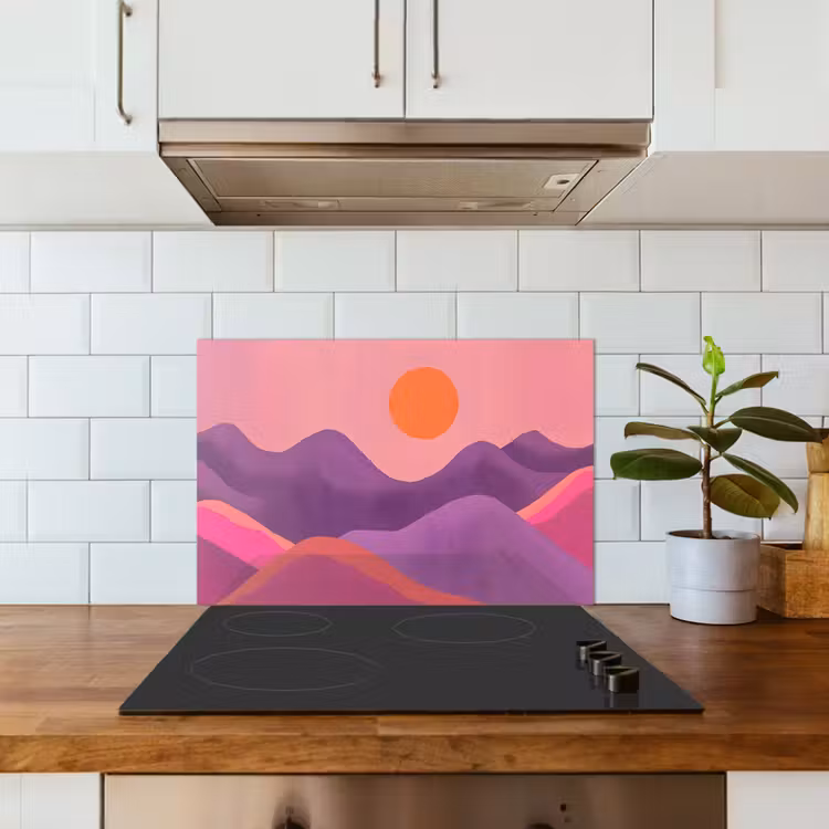 Spatscherm keuken - Zon - Heuvels - Paars - Abstract — 6