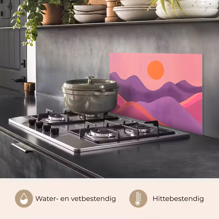 Spatscherm keuken - Zon - Heuvels - Paars - Abstract — 7