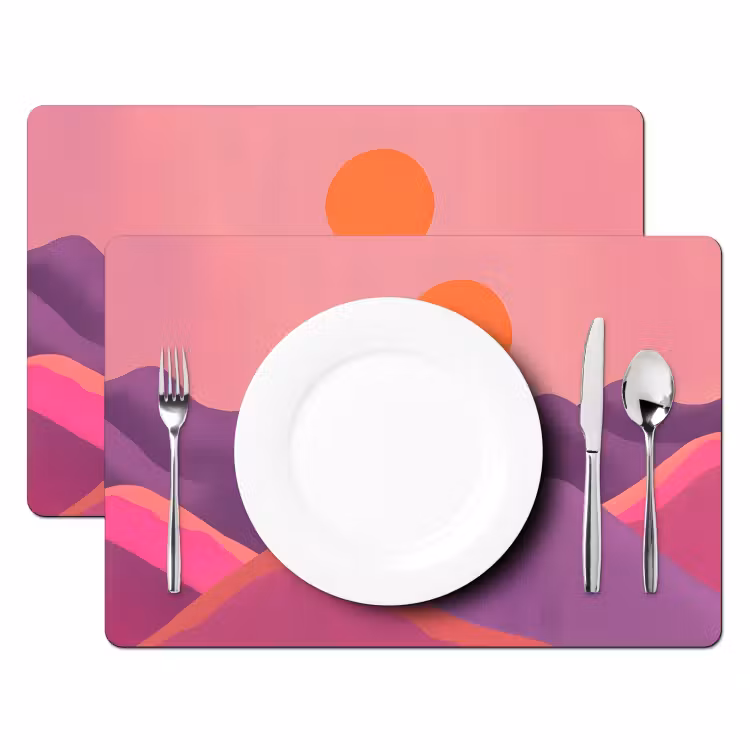 Placemat - 6 stuks - Zon - Heuvels - Paars - Abstract — 2