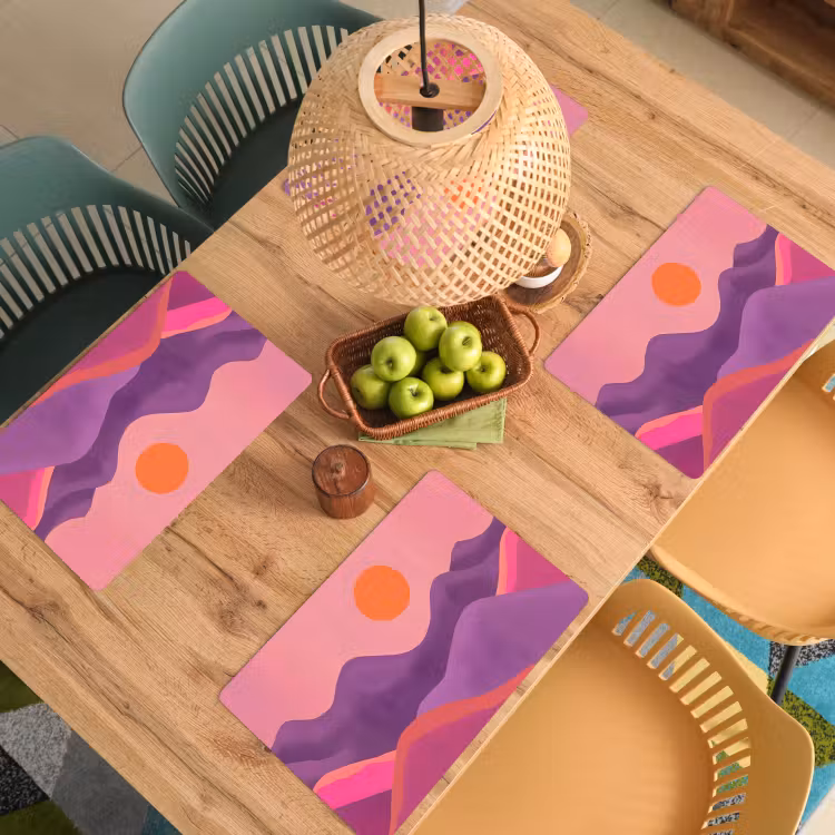 Placemat - 6 stuks - Zon - Heuvels - Paars - Abstract — 6