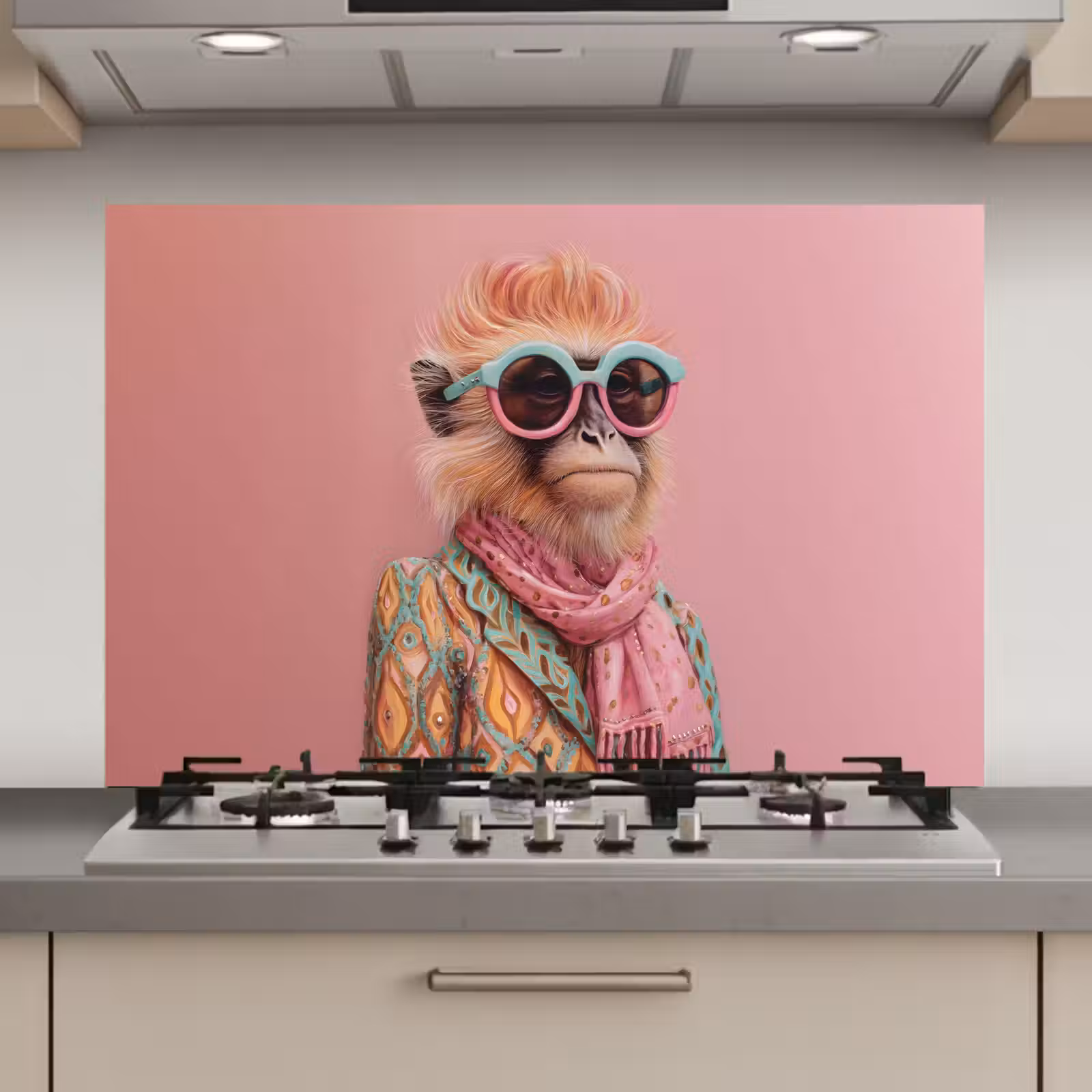 Spatscherm keuken - Sjaal - Aap - Zonnebril - Jasje — 1