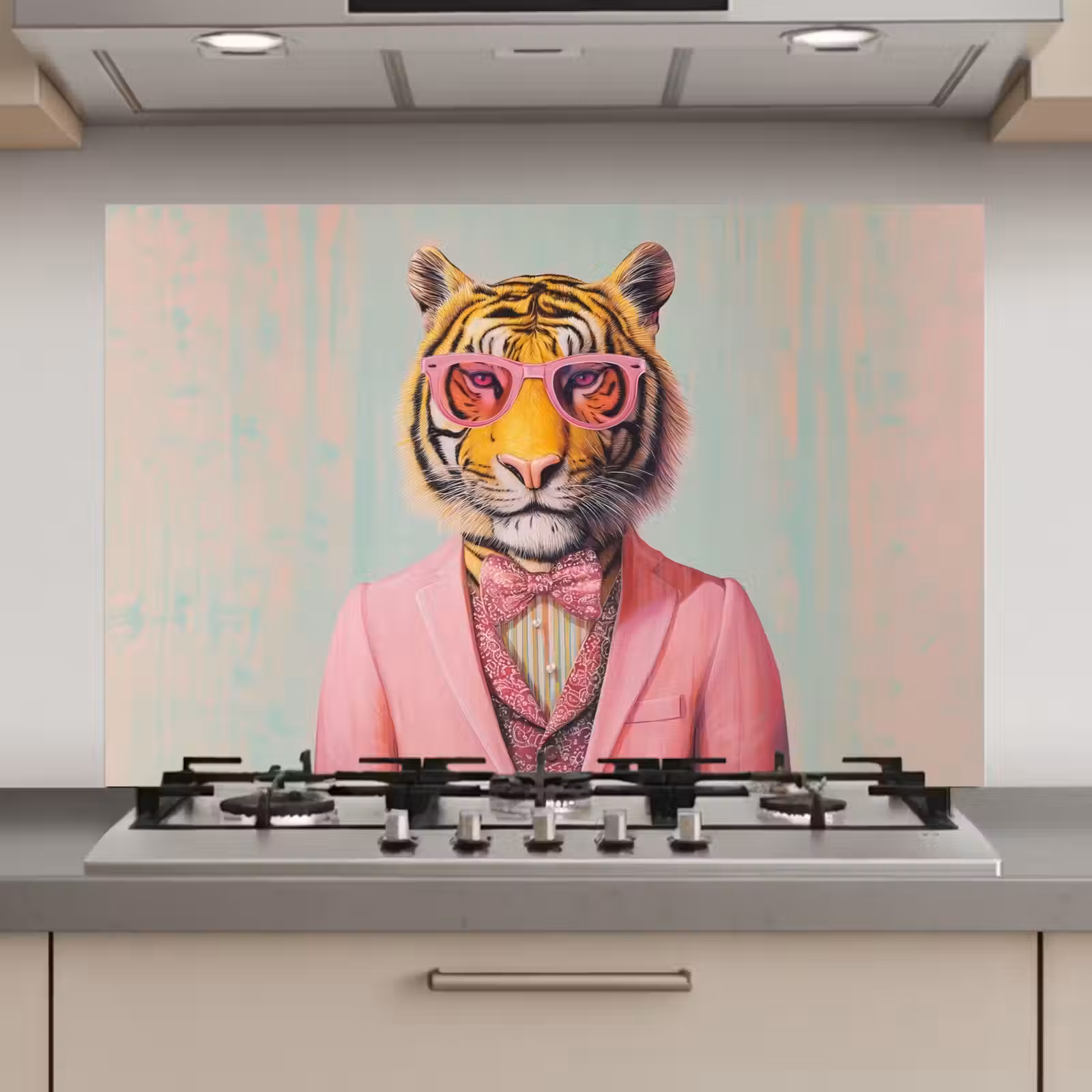 Spatscherm keuken - Tijger - Strik - Jasje - Roze — 1