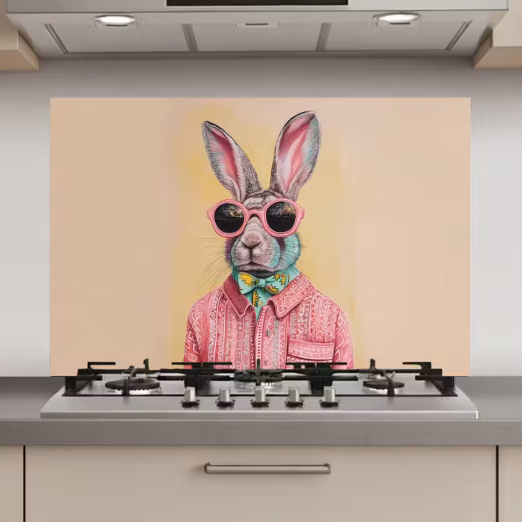 Spatscherm keuken - Grijs - Konijn - Blouse - Strik — 1
