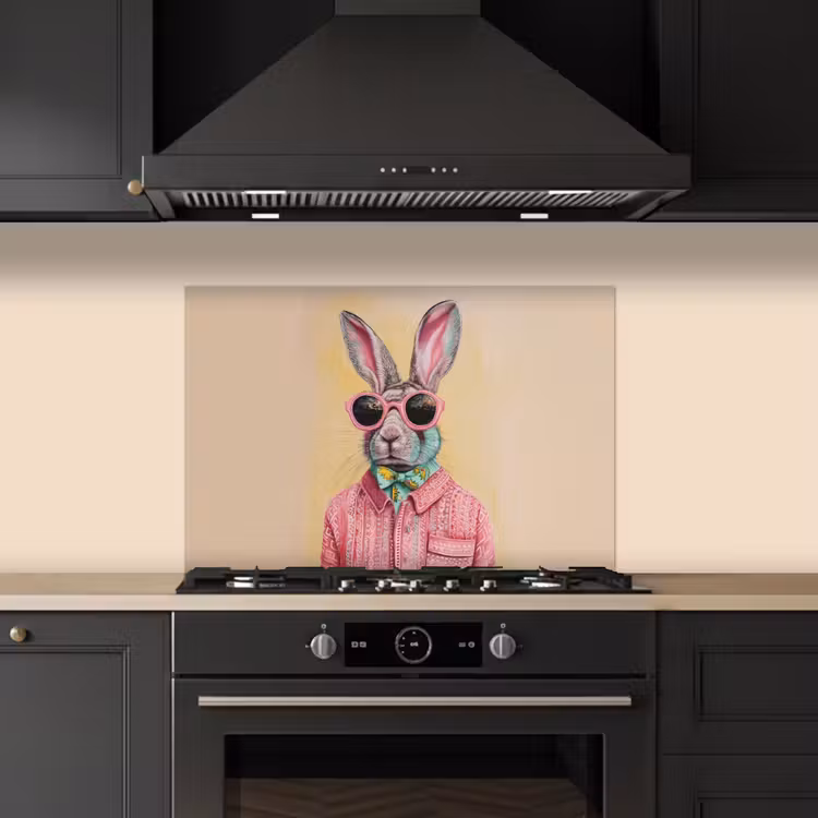 Spatscherm keuken - Grijs - Konijn - Blouse - Strik — 2